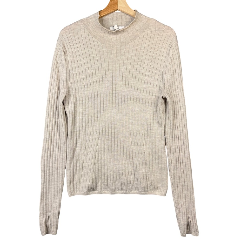 Banana Republic Extra Fine Merino Ribbed Mock-Neck Sweater Beige Womens Medium